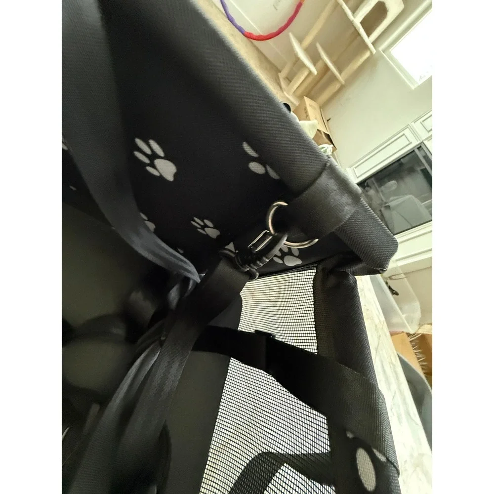 Black Paw Print Pet Car Booster Seat Small Dog Cat Travel Carrier Mesh Sides